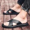 Italian Leather Slippers For Men 2025 New Hotel Beach Summer Shoes High Quality Big Size 47 Slip On Light Flats Male Flip Flops