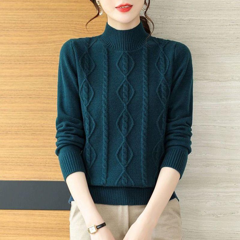 

Кашемировый свитер женский пуловер осень и зима повседневный полувысокий ворот однотонный длинный рукав вязаный свитер пуловер женский топ 3XL