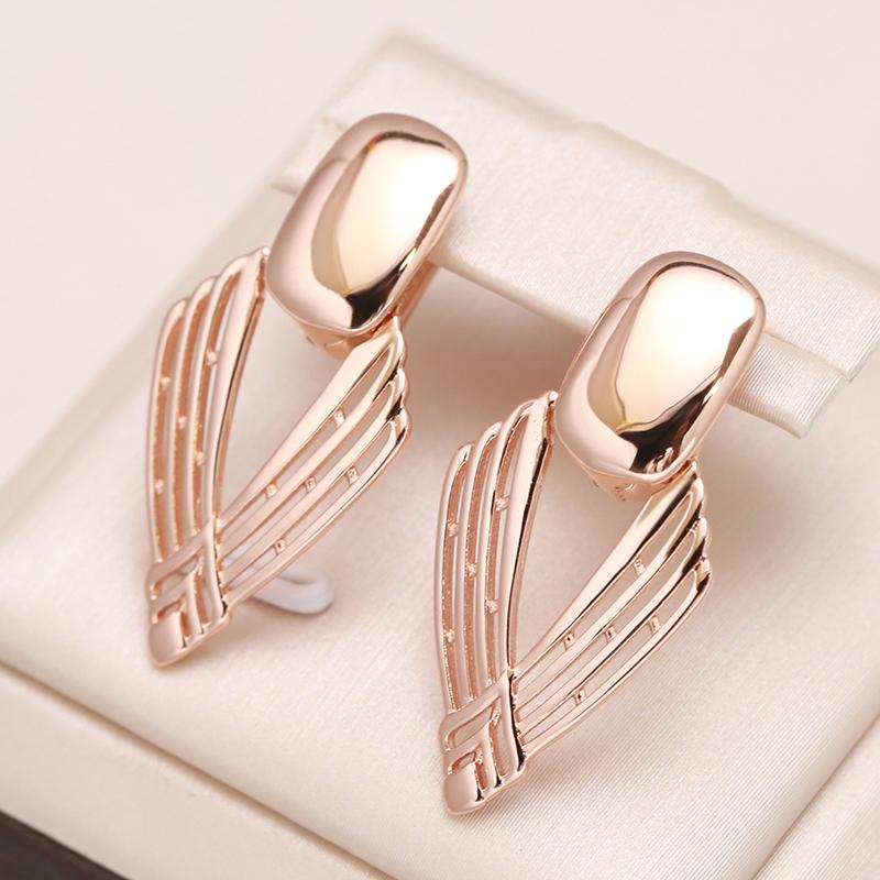 New Fashion Glossy Drop Earring For Women Unusual Geometry Hollow Rose Gold Color Ethnic Bride Daily Fine Jewelry
