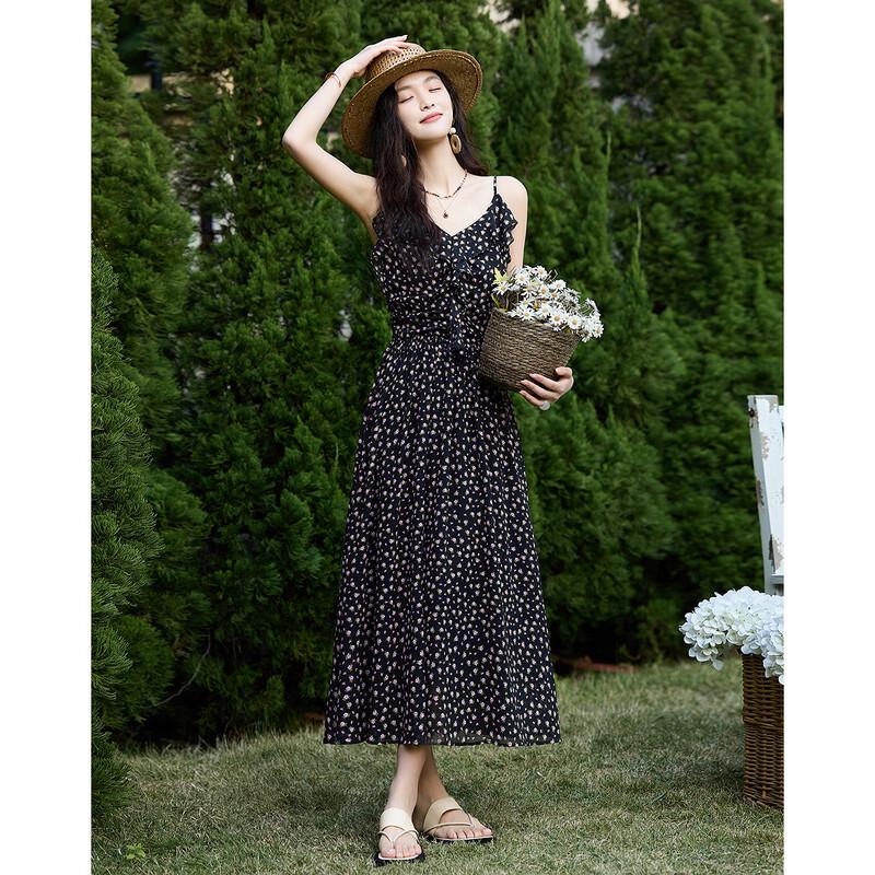 Women's Summer Tie-Knit Cardigan & Printed Chiffon Dress Set