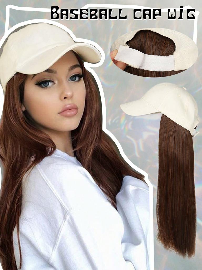 Synthetic Adjustable Off-white Hat Wigs  Seamless Connection Hair Extensions for Women