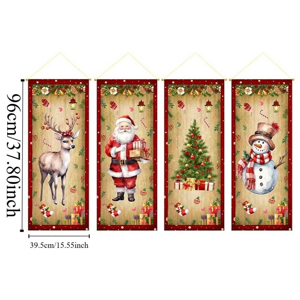 4pcs Elk Christmas Hanging Flag Large Size Xmas Cloth Wall Couplet Merry Christmas Banner Garden