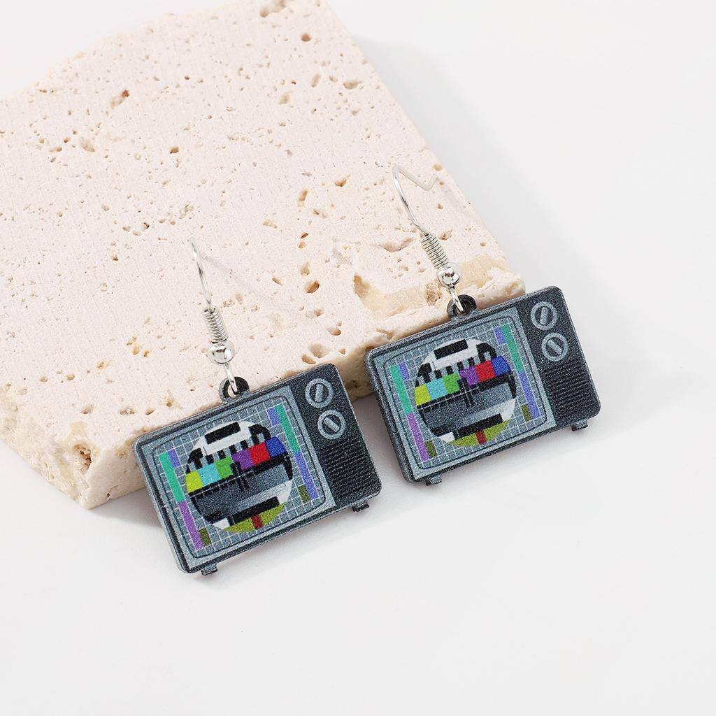 Vintage akrylowe kolczyki telewizyjne z kreatywnym, spersonalizowanym projektem