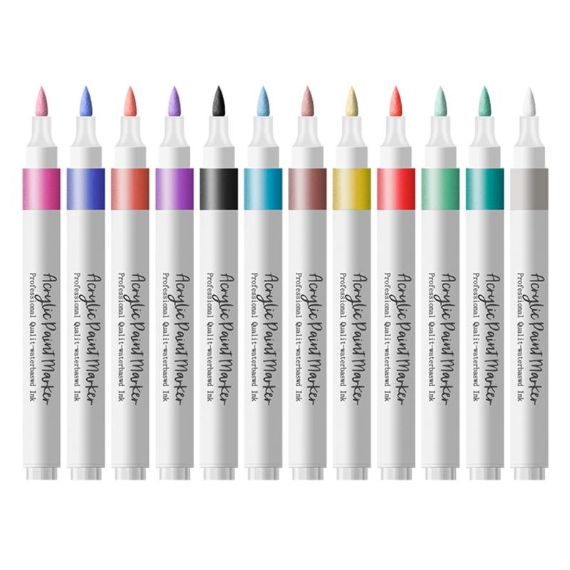 Acrylic Marker 12/24/36/48 Color Acrylic Paint Pen Brush Tip Marker for Painting On Paper Wood Glass Fabric Metal Stone