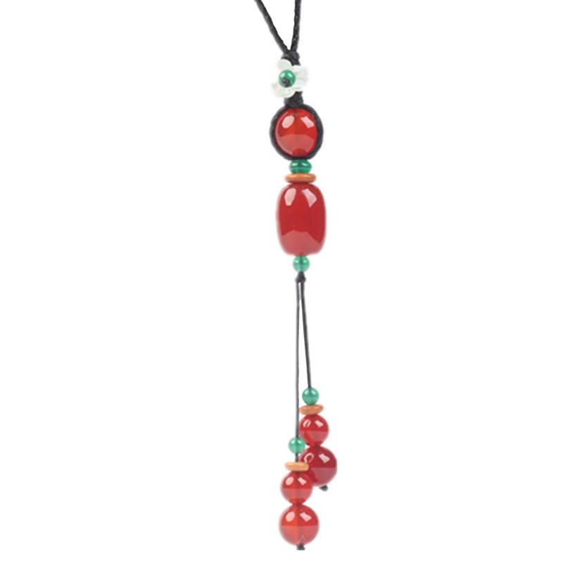 GEMCHIC Women's Ethnic Style Red Agate Long Necklace Vintage Glass Bead Pendant Sweater Chain Boho Jewelry Gift