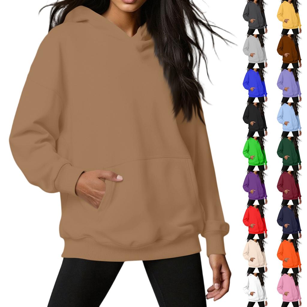 Women's Hoodie Solid Color Long Sleeve Insert Pocket Loose Pullover Sweatshirt