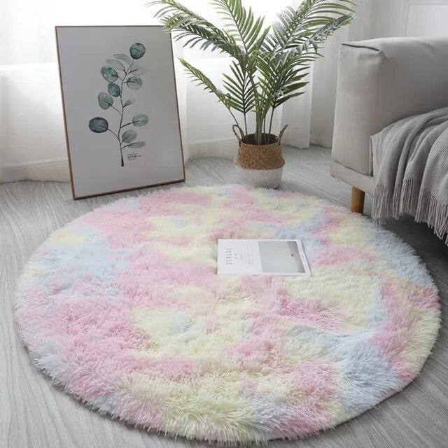 Home Textile Decoration Circle Round Shaggy Rug Living Room Bedroom Carpet Floor Mat Anti-Skid Soft And Valuable Area Rug 1pc