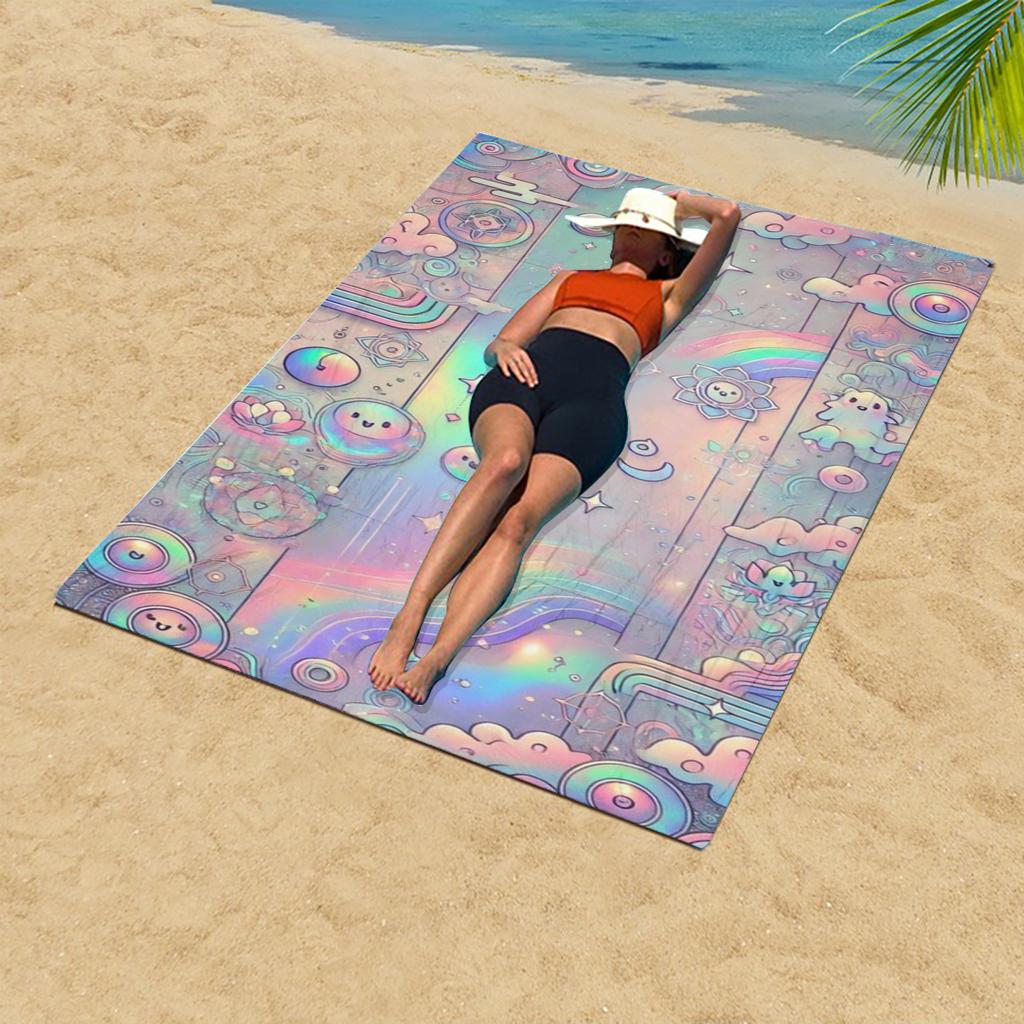 1Pc Large Size Ins Gradient Macaron Cartoon Beach Towel Ultra Absorbent Beach Holiday Shoulder Wrap Soft Fabric Beach Accessory