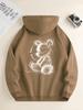 Fashionable Men's Autumn Minimalist Teddy Bear Print Soft and Comfortable Hooded Sweatshirt Outdoor Urban High Street Clothing