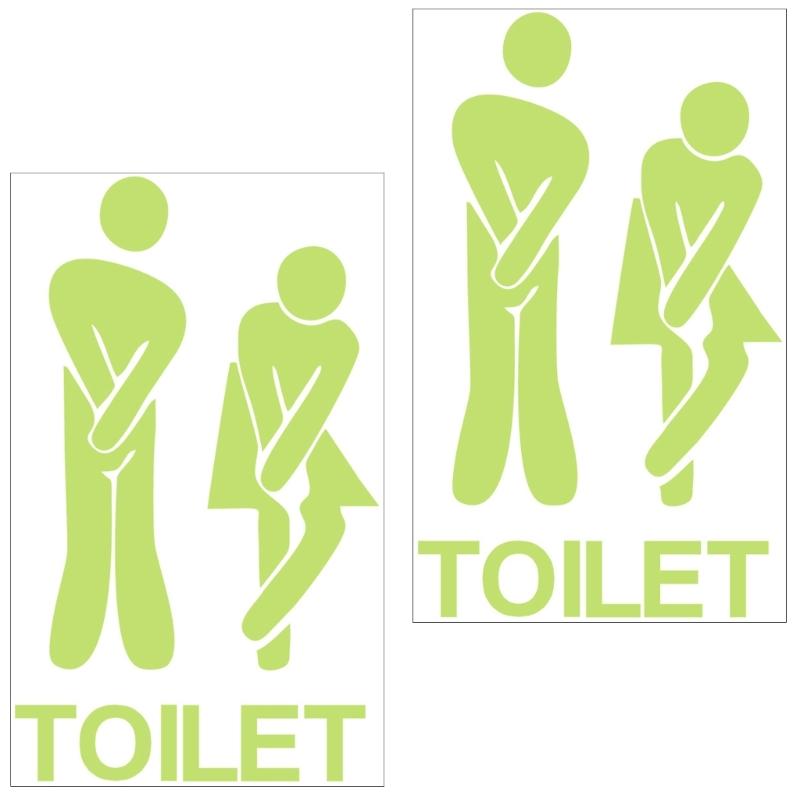 Luminously PVC Sticker For Washroom Guidance And Decorative Night Glowing Bathroom Signs Adhesive Toilet Decal Set