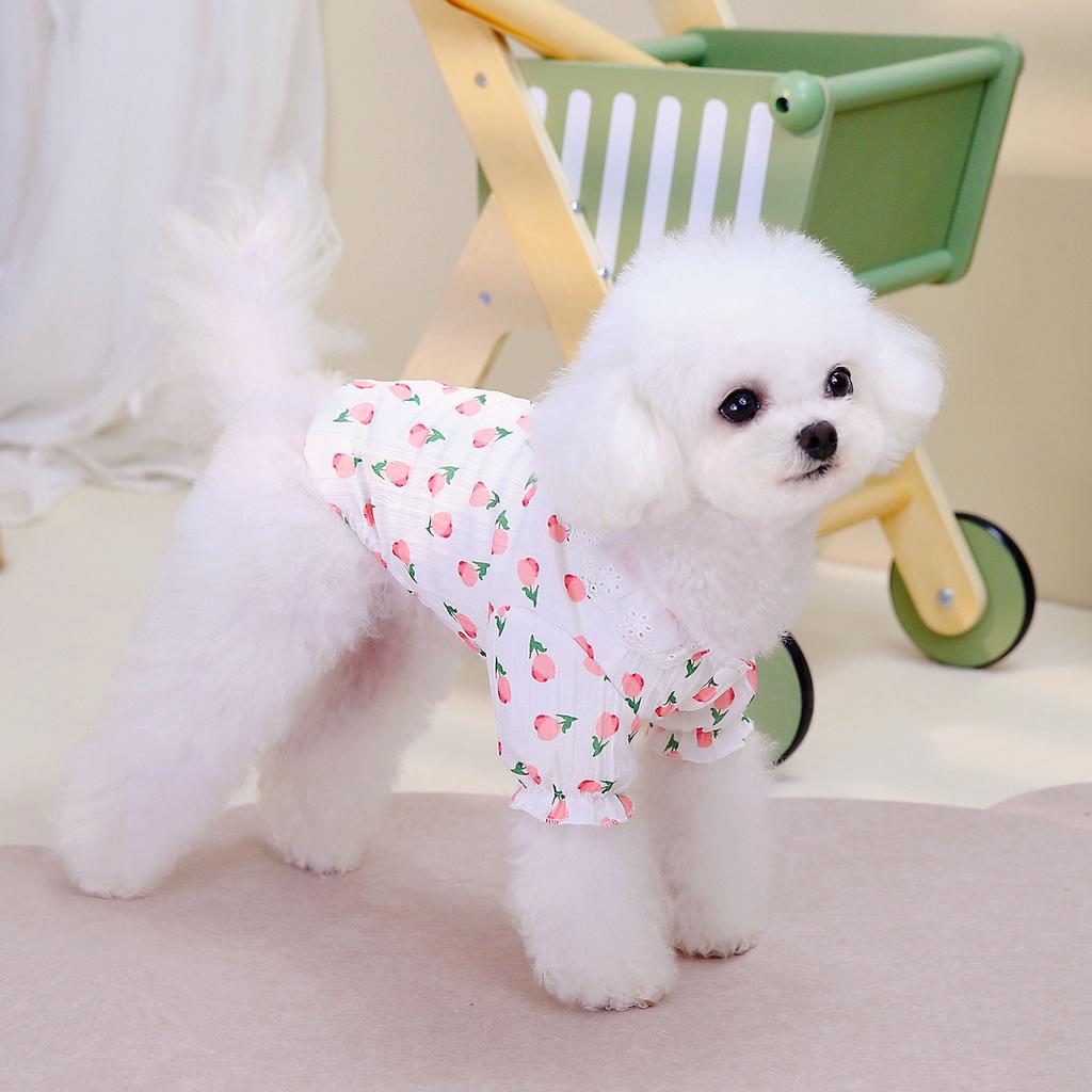 Pet Clothes Spring and Summer Dog Polyester Short Sleeves Princess Wind Sweet Wind Tulip Shirt Teddy Pet Skirt