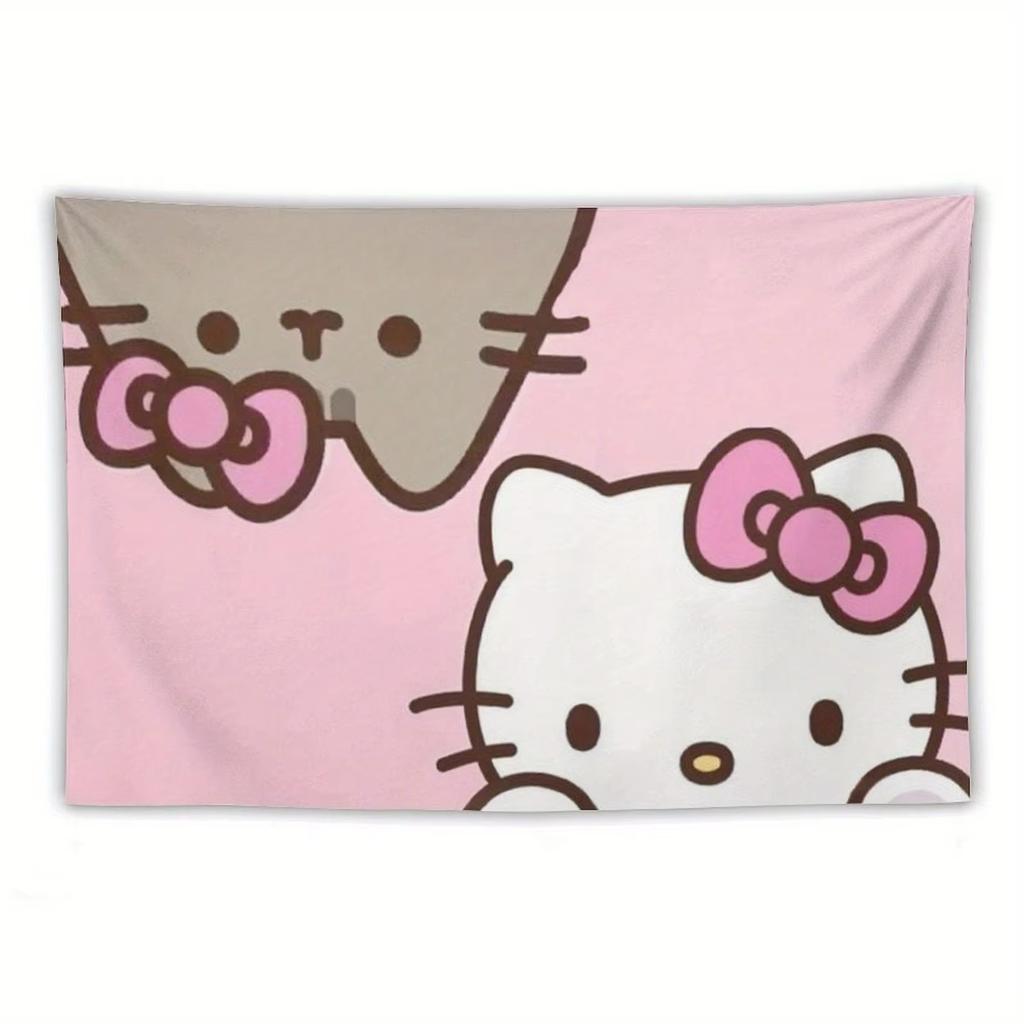 Sanrio Hello Kitty Cat Cartoon Tapestry Lively Bright Cute Anime Home Decor Flat Print for Bedroom Wall Decoration