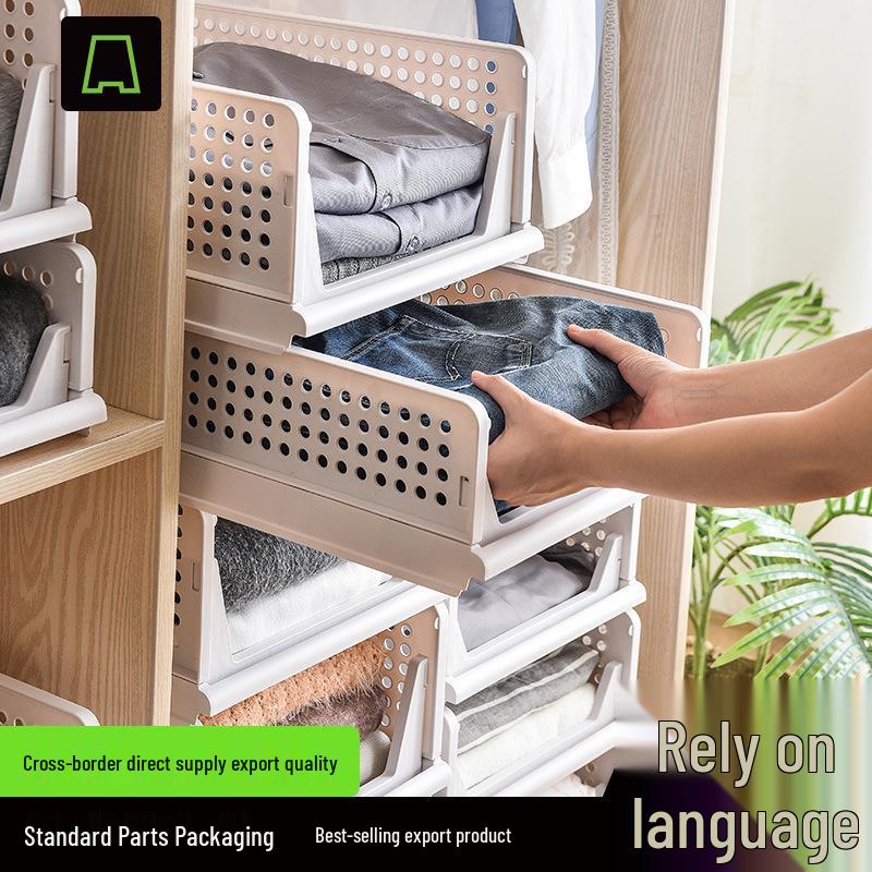 

Wardrobe Drawer-Style Storage Box with Layered Dividers and Pull-Out Basket Narrow Small (33.5*43*14cm) серый/белый