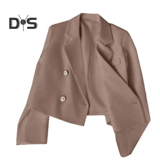 

Осенний женский укороченный пиджак с длинными рукавами и лацканами, двубортный однотонный приталенный костюм, пальто, уличная одежда 3XL хаки