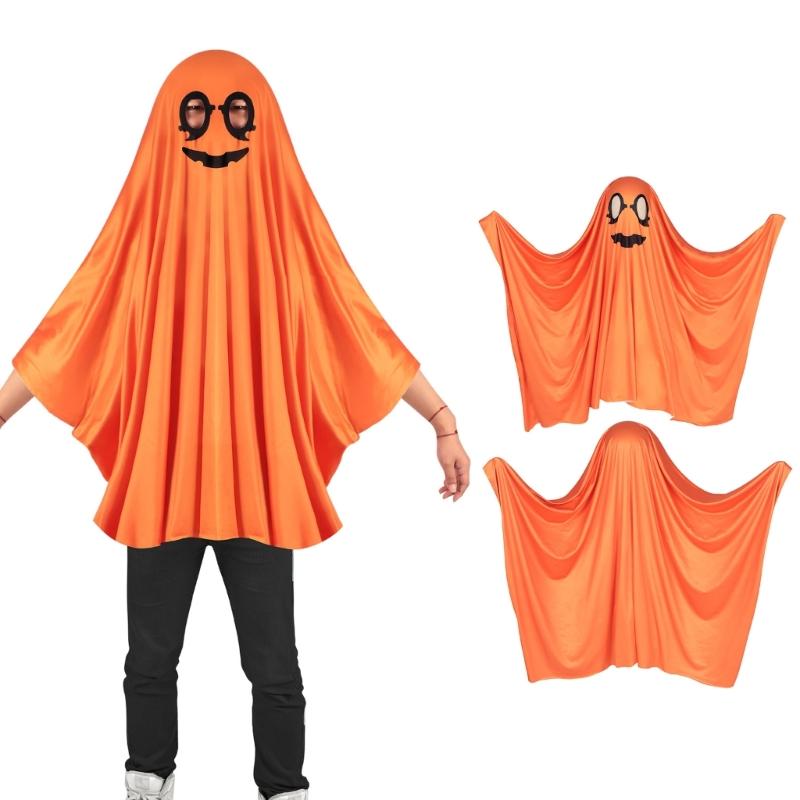 Convenient Wear Halloween Ghostly Cape One Size Fit Kids Comfortable Polyester Costume For Parades