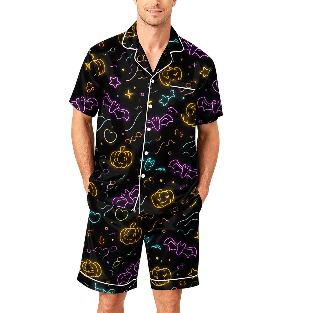 Men's Short Sleeve Pajama Set Button Down Shirt and Shorts Soft Lightweight Casual Sleepwear S To XXXXL Comfortable Fit