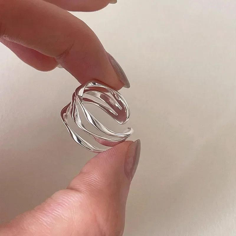 Silver Color Multi-layer Geometric Opening Adjustable Rings for Women Fashion Jewelry Minimalist Accessories resizable