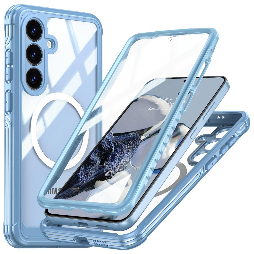 For Samsung Galaxy S25 Magnetic Case PC+TPU Phone Cover with Tempered Glass Screen Film