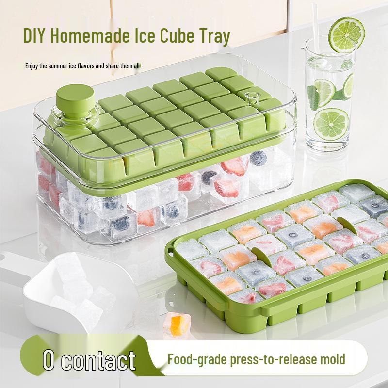 High-Capacity Press-Type Ice Cube Tray - Food Safe Household Ice Maker Mold
