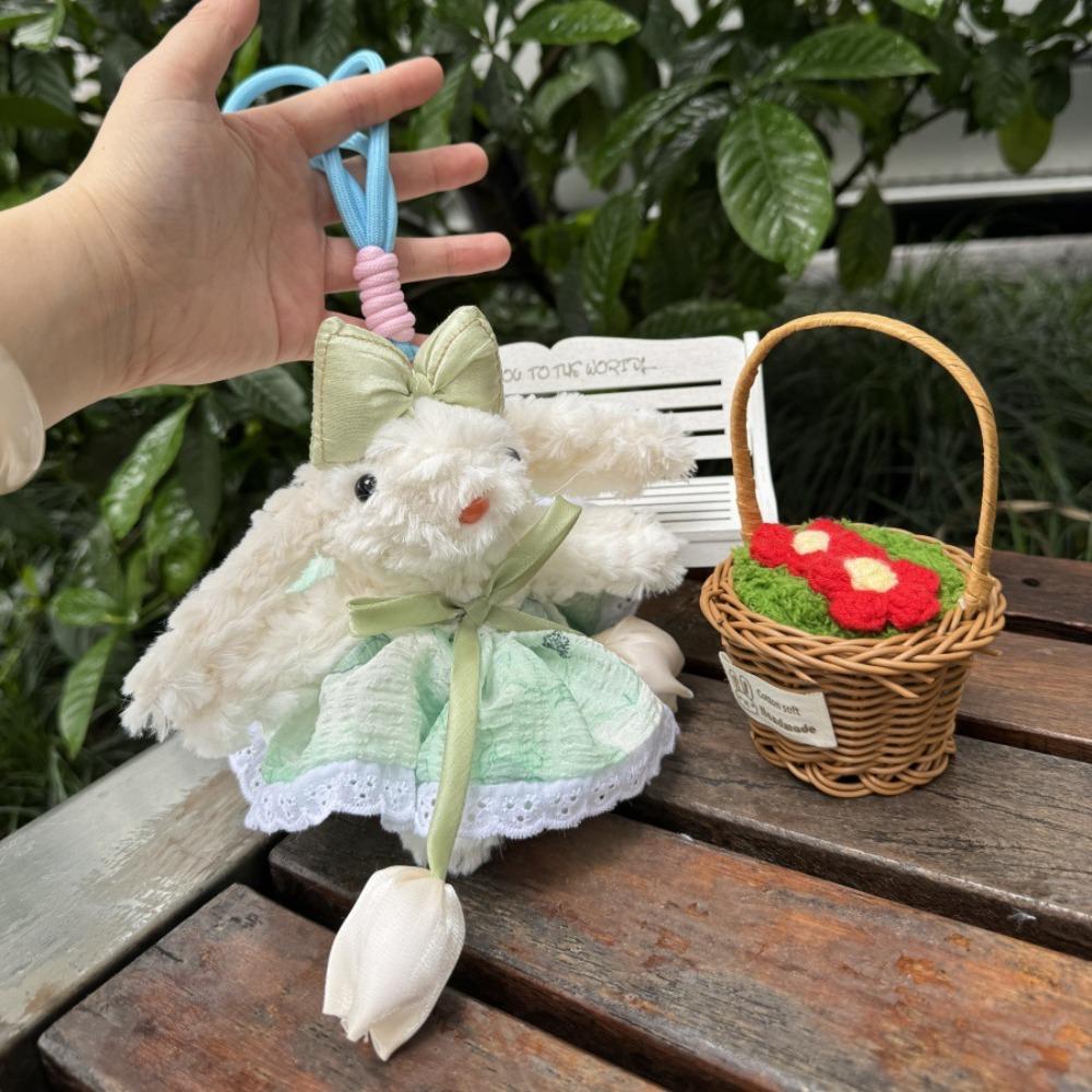 Bow Knot Plush Rabbit Keychain Princess Pearl Dress Rabbit Doll Keyring  Backpack Decor