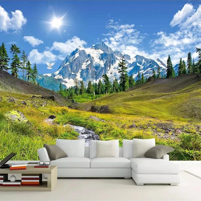 Snöberg Bakgrund Platå Naturlandskap 3D Tapet Mural Vardagsrum Soffa Sovrum TV Bakgrund Heminredning