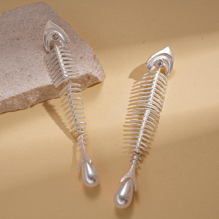 1 Pair Trendy Fishbone Inspired Pearls Earrings Featuring Tassels Design Elegant Accessory for Various Occasion