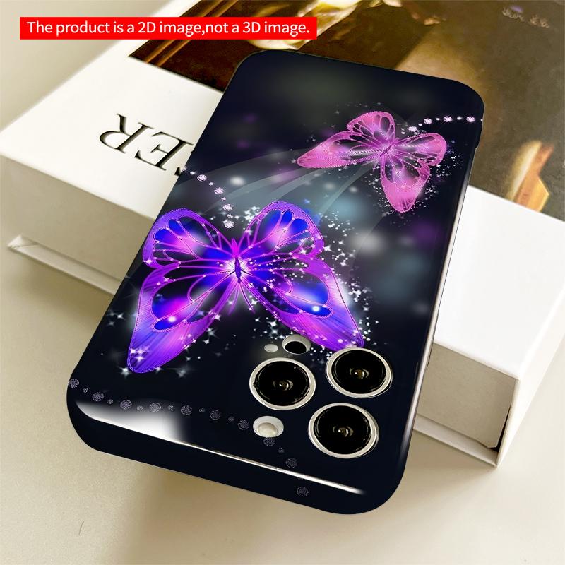 2DFlat Glowing Purple Butterflies On Dark Background All Inclusive Film Hard iPhone Case, Compatible with iPhone 18 Pro Max 17 16 15 14 13 12 11