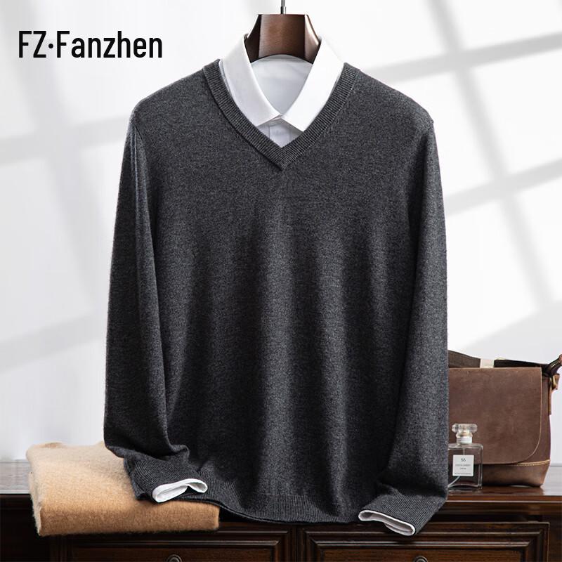 Fanzhen Men's V-Neck Cashmere Blend Sweater