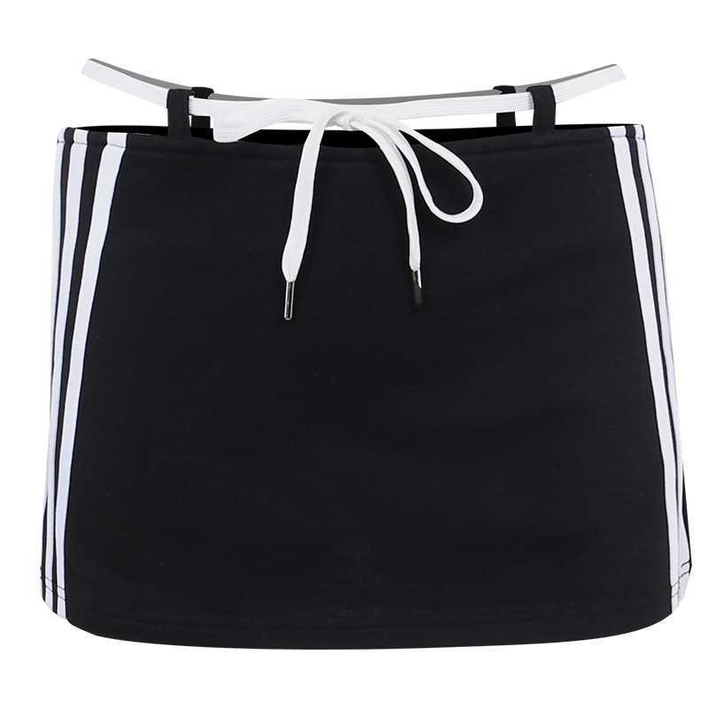 

Y2K европейские и американские женские облегающие уличные юбки на шнуровке, повседневные однотонные короткие юбки S чёрный