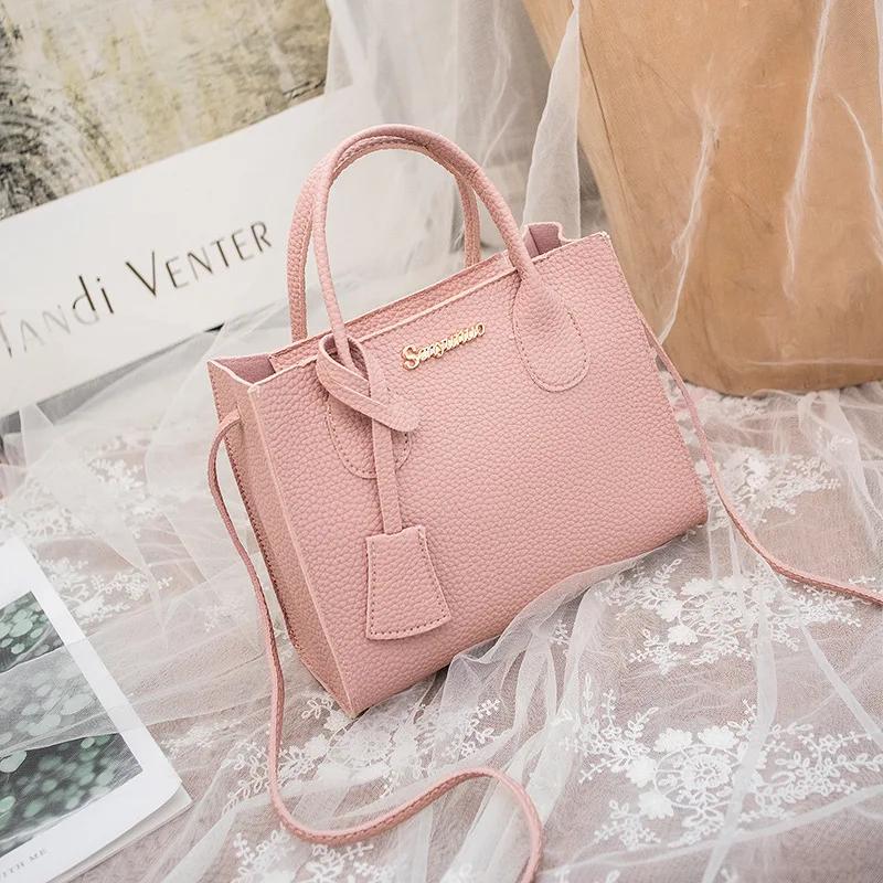 Women's tote shoulder bag solid Color Lychee Grain Ladies Handbags Single-shoulder Crossbody Handheld
