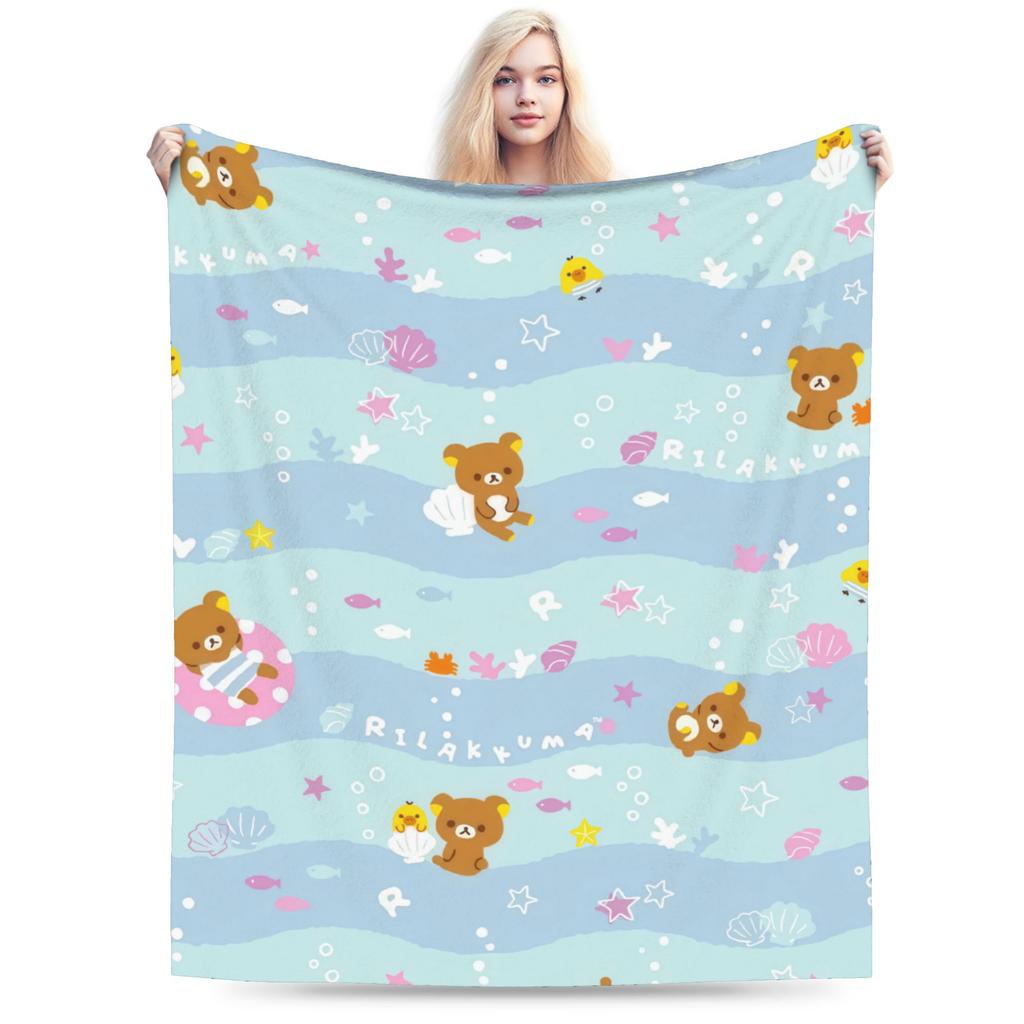 Cartoon Rilakkuma Blanket Fleece Autumn/Winter Portable Super Warm Throw Blankets for Bedding Office Bedding Throws