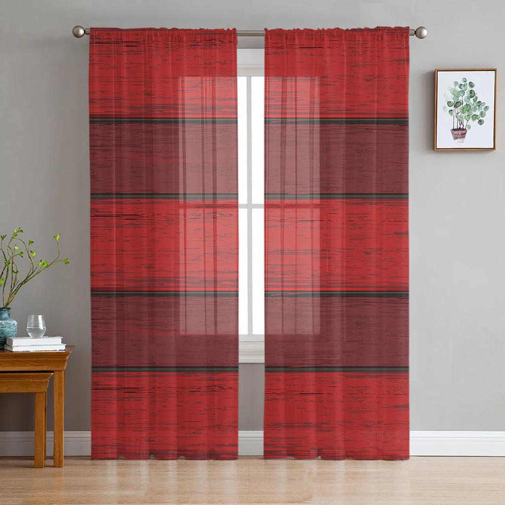 Braune Retro Holzmaserung Rustikale Durchsichtige Vorhänge für Wohnzimmerdekoration Fenstervorhang Küche Tüll Voile Organza Drapierungen