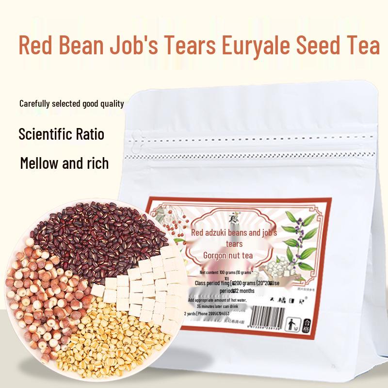 Cooked Red Bean, Job s Tears & Euryale Seed Tea, 10g x 10 Bags | Coix Seed & Poria for Dampness Removal | Raw Triangle Tea Bags