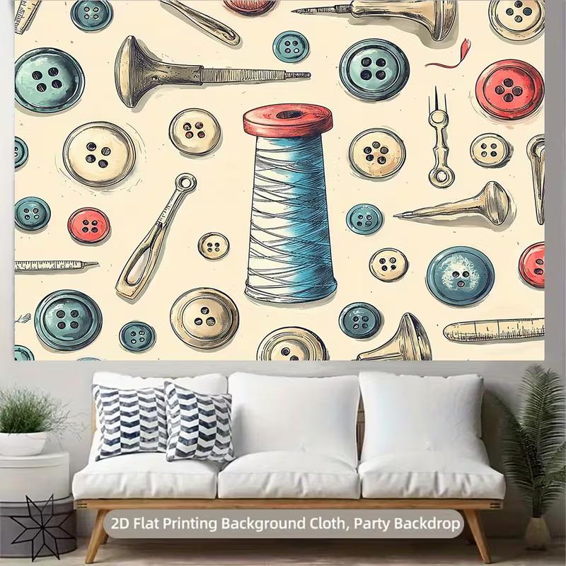 Vintage Sewing Room Backdrop Buttons Thread Spool Tools Photography Background