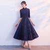 Evening dress new spring medium and long navy blue party dress dress dress looks thin