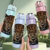 1PC Leopard Wild Animal Portrait Print 750ml Color Plastic Sports Water Bottle Leakproof Flip Straw Lid Suitable for Sports Office Home Use
