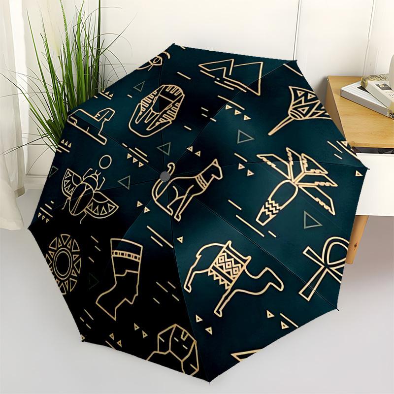 

1pc Egyptian Symbols Open/Close Folding Umbrella, All- Portable Umbrella for & Men, Stylish Accessory (Holiday Gift) 8-Rib yy251213146