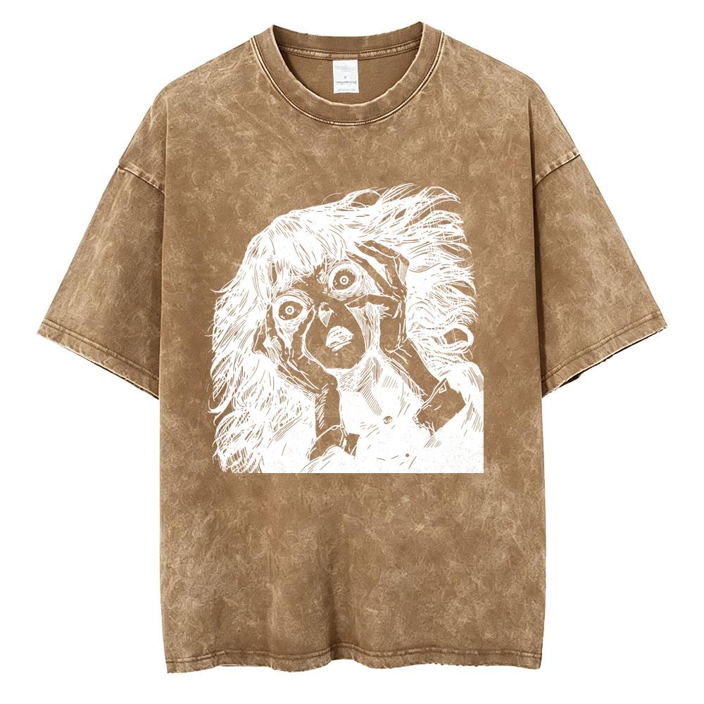 Unisex Washed Vintage Horror Anime Junji Ito Uzumaki Graphic T-shirt Men Women Manga Retro Oversized T Shirt Y2k Casual Cotton T-shirts