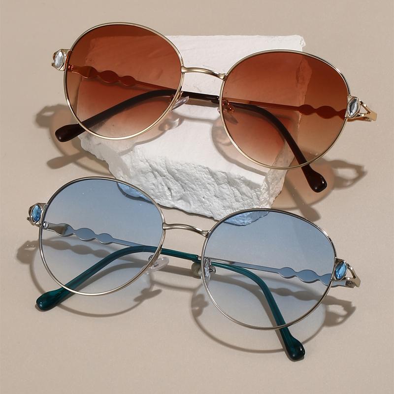 Vintage Kulaté Sluneční brýle s kamínky Dámské Nová móda Gradientní Sluneční brýle Trendy Sladký Design Ležérní Odstíny