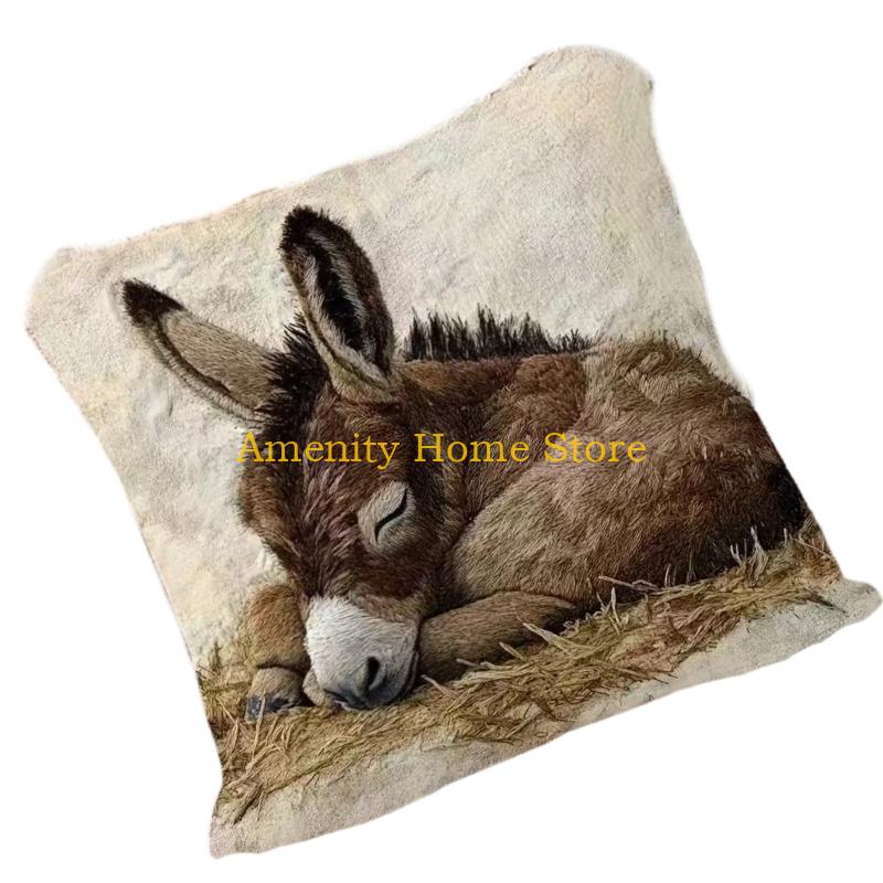 F26C Multifunctional Plush Cushion Cover Features Fun Donkey Pattern for Sofa Bed Decoration