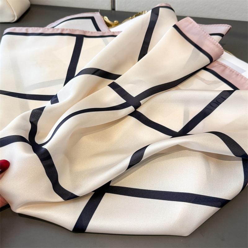 Simple Large Checkered Faux Silk Printed Square Scarf Shawl Neckerchief High-end Tie-on Small Square Headscarf Silk Scarf