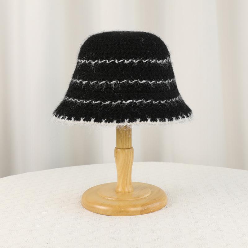 

Winter Plush Warm Ear Protection Knitted Fisherman Hat Women Bucket Cap Big Head Cap чёрный