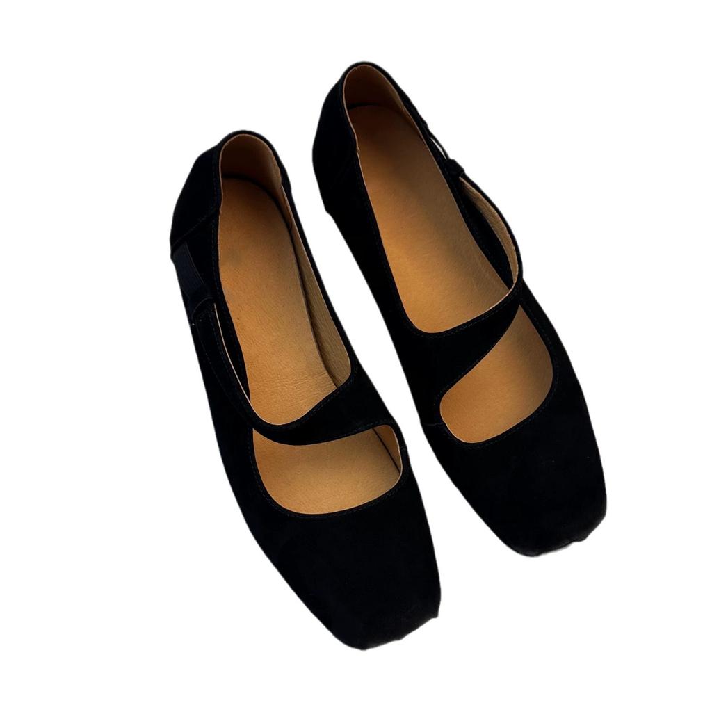 2025 new soft-soled ballet shoes, square head flat-soled French single shoes for women, retro Mary Jane pig nose shoes for women