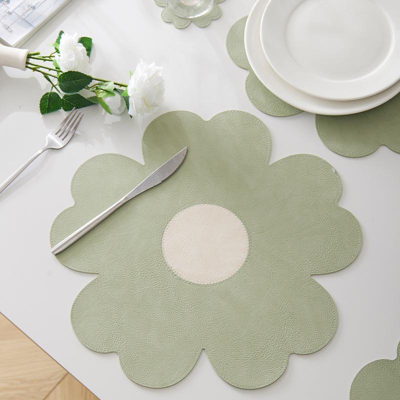ins spring and summer explosion flower leather placemat thermal insulation waterproof oil-proof thermal insulation mat dining table mat petal coaster