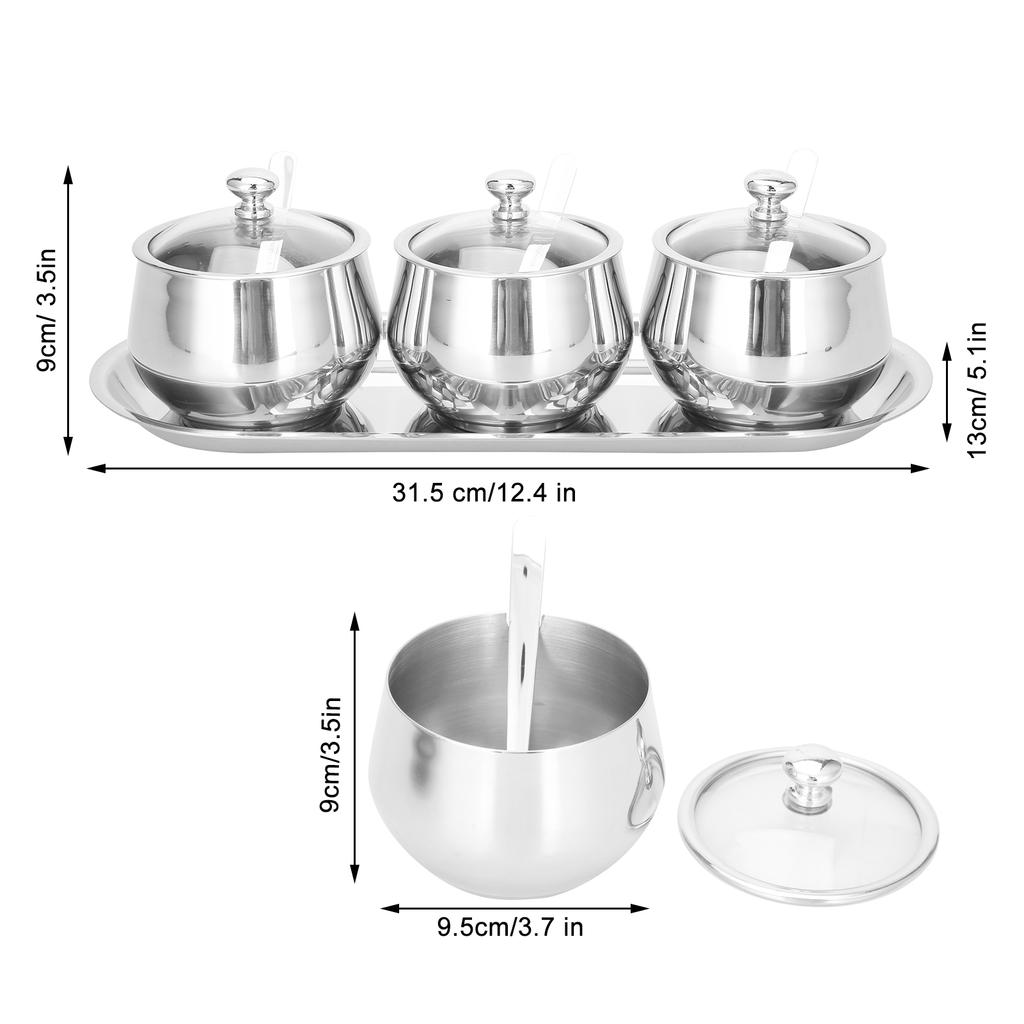 304 Stainless Steel Seasoning Box Visible Spice Pot Container Kitchenware with Lid Spoon Kitchen Accessories Seasoning Box