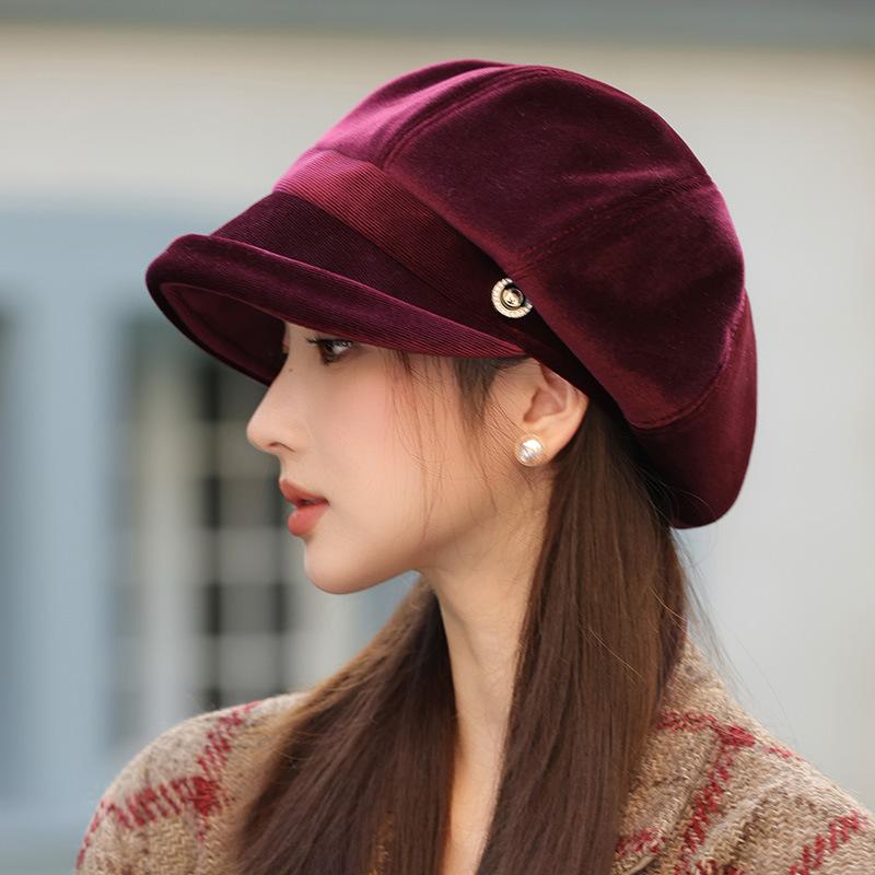 Octagonal Hat Autumn and Winter New Hat for Women Korean Version Beret Big Head Circumference Showing Face Little Painter Hat Trend