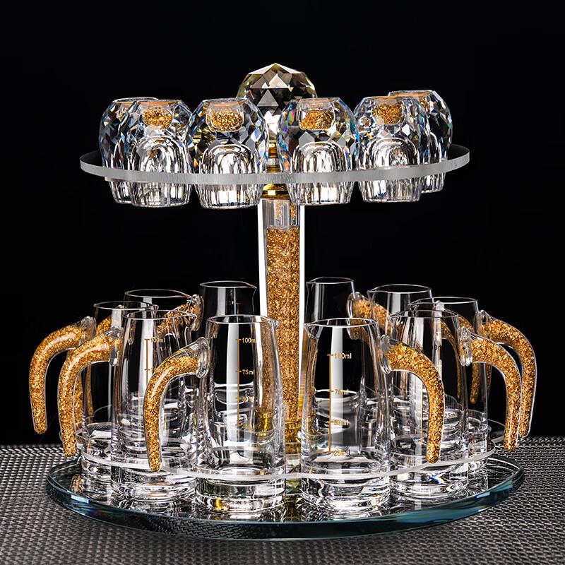 Shangqi Luxury Gold Foil Crystal Baijiu Set with Rotating Rack