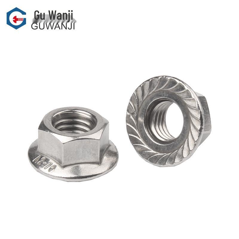 Porca Sextavada com Flange e Trava de Aço Inoxidável 304, 201 Zincada Branca, Antiderrapante, Antidesaperto, Norma Nacional, Design de Flor de Zinco Colorido.