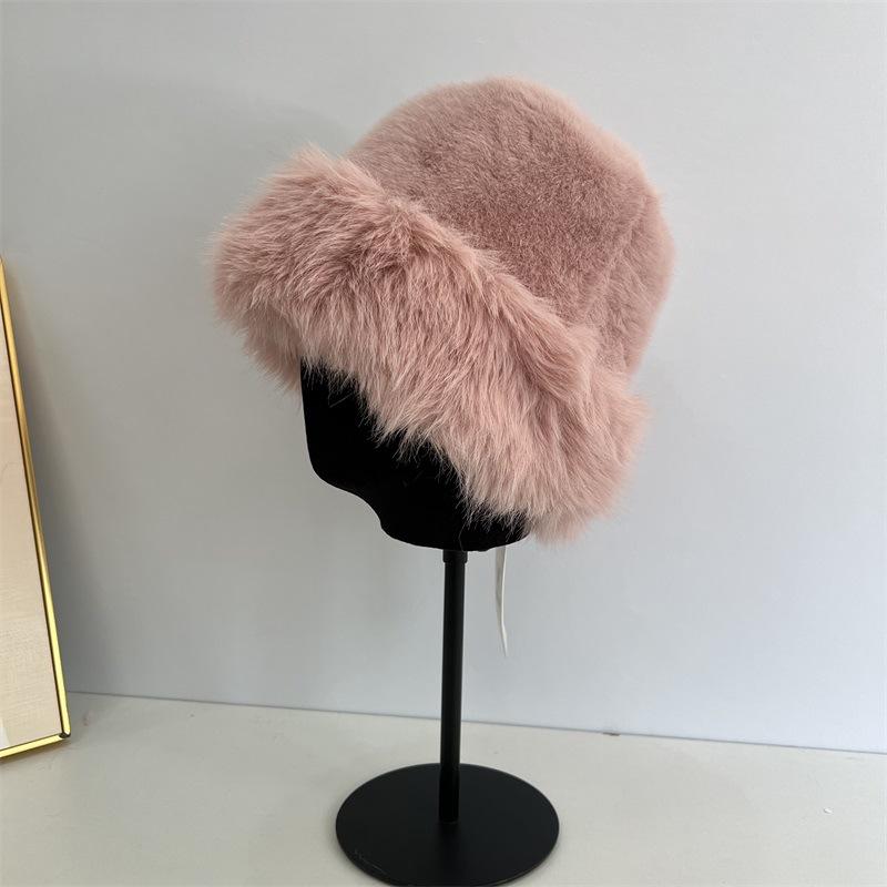 Chapeau d'hiver en peluche duveteuse femmes hiver épaissi chaud coupe-vent fourrure intégrée protection des oreilles chapeau seau tendance