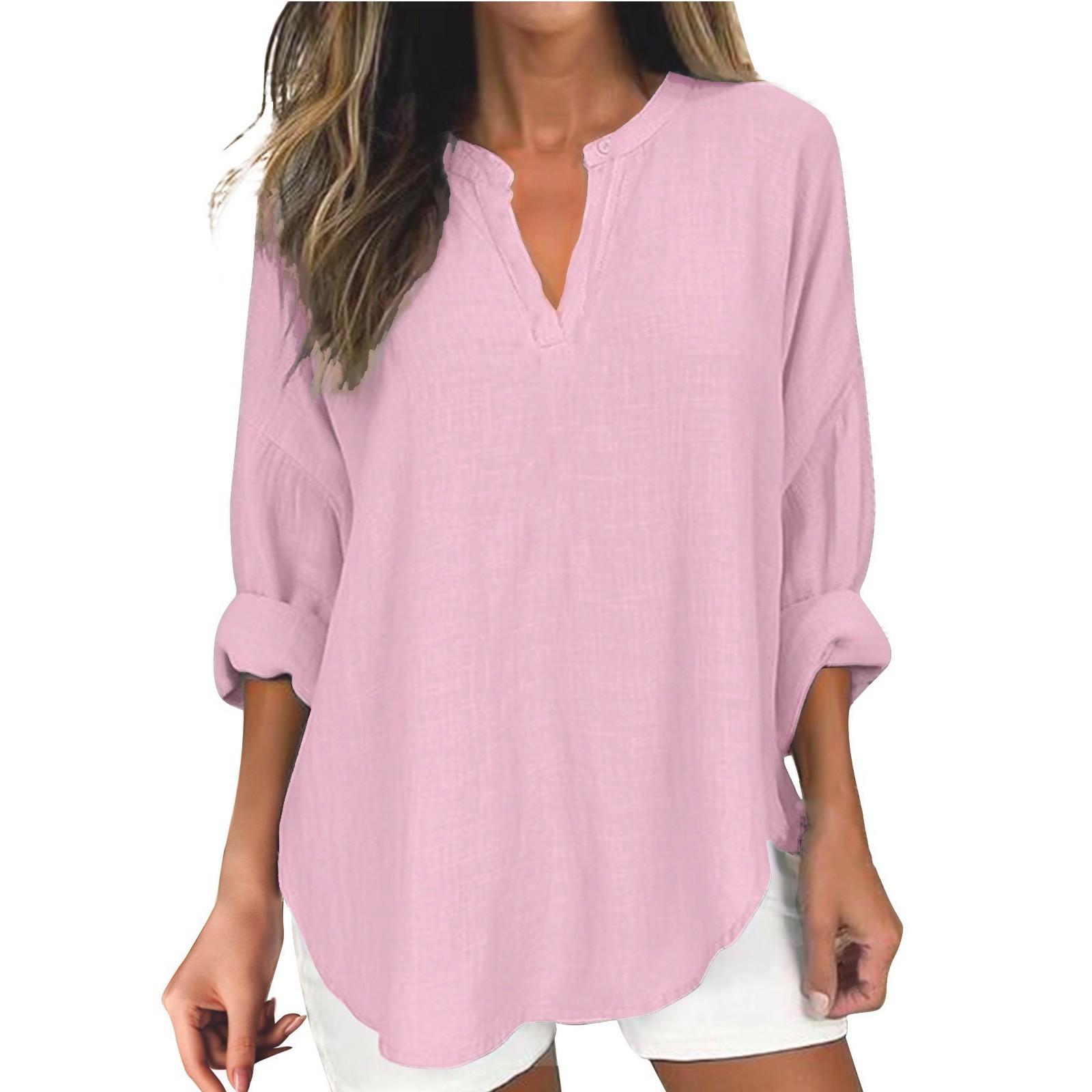 

Женский модный повседневный однотонный женский топ с заниженными плечами и v-образным вырезом с принтом и длинными рукавами XXXXXL розовый